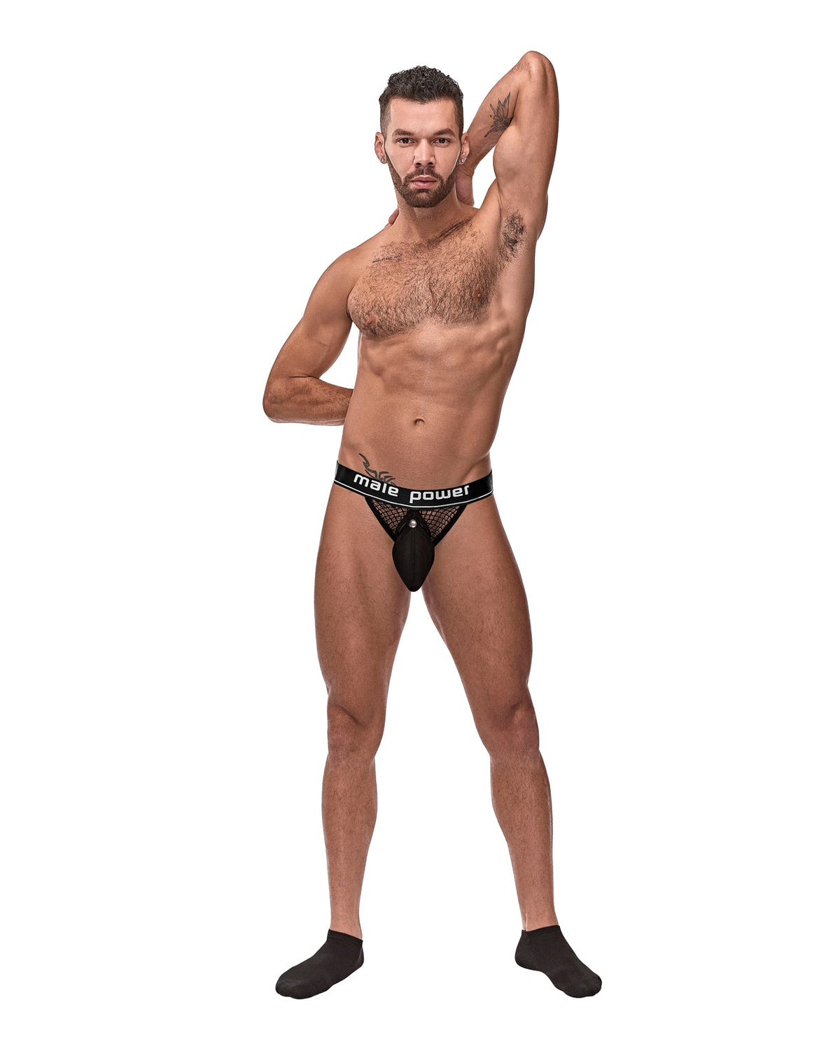 Male Power Cock Pit Fishnet Cock Ring Jock Black L/XL