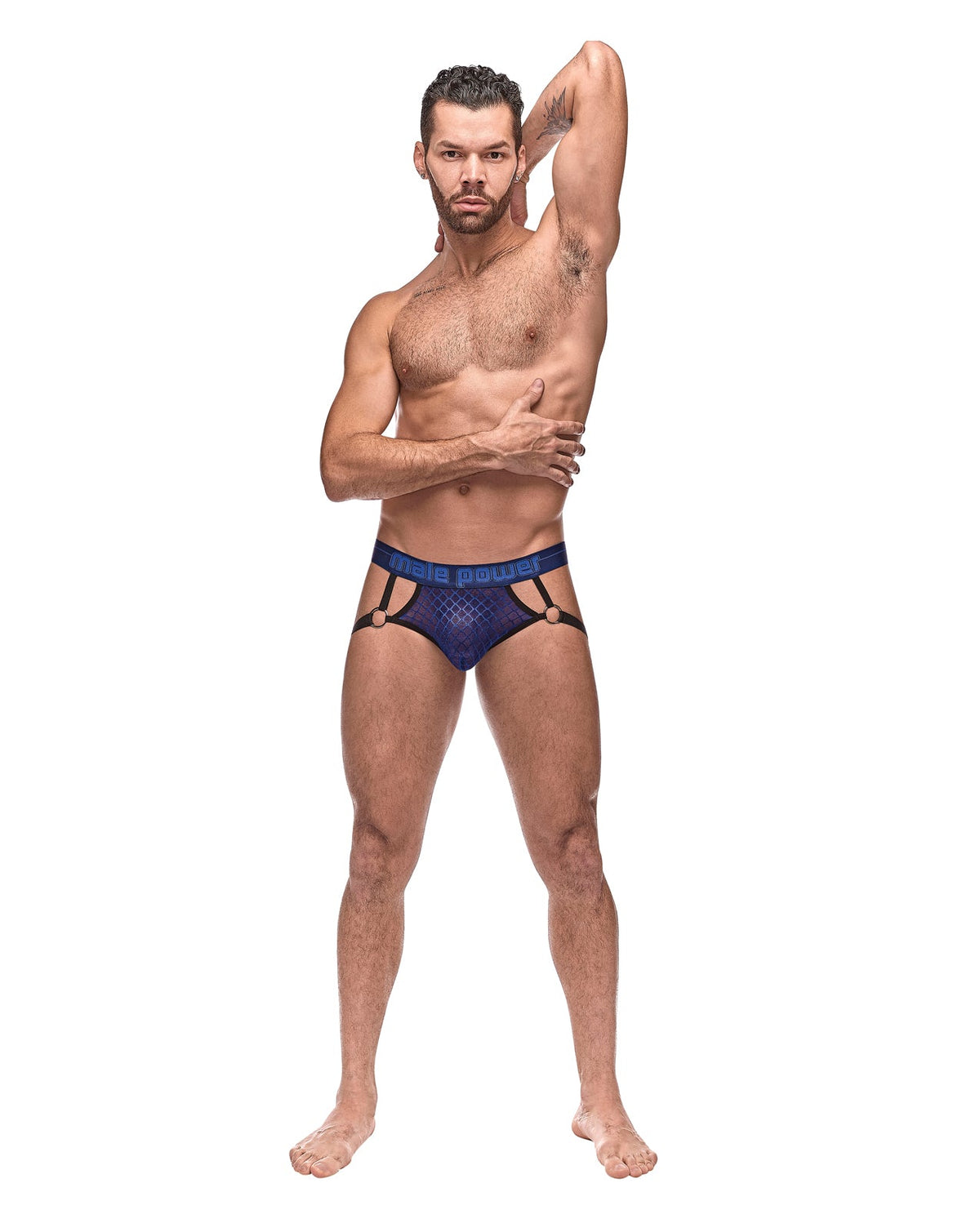 Male Power Diamond Mesh Jock Ring Blue S/M