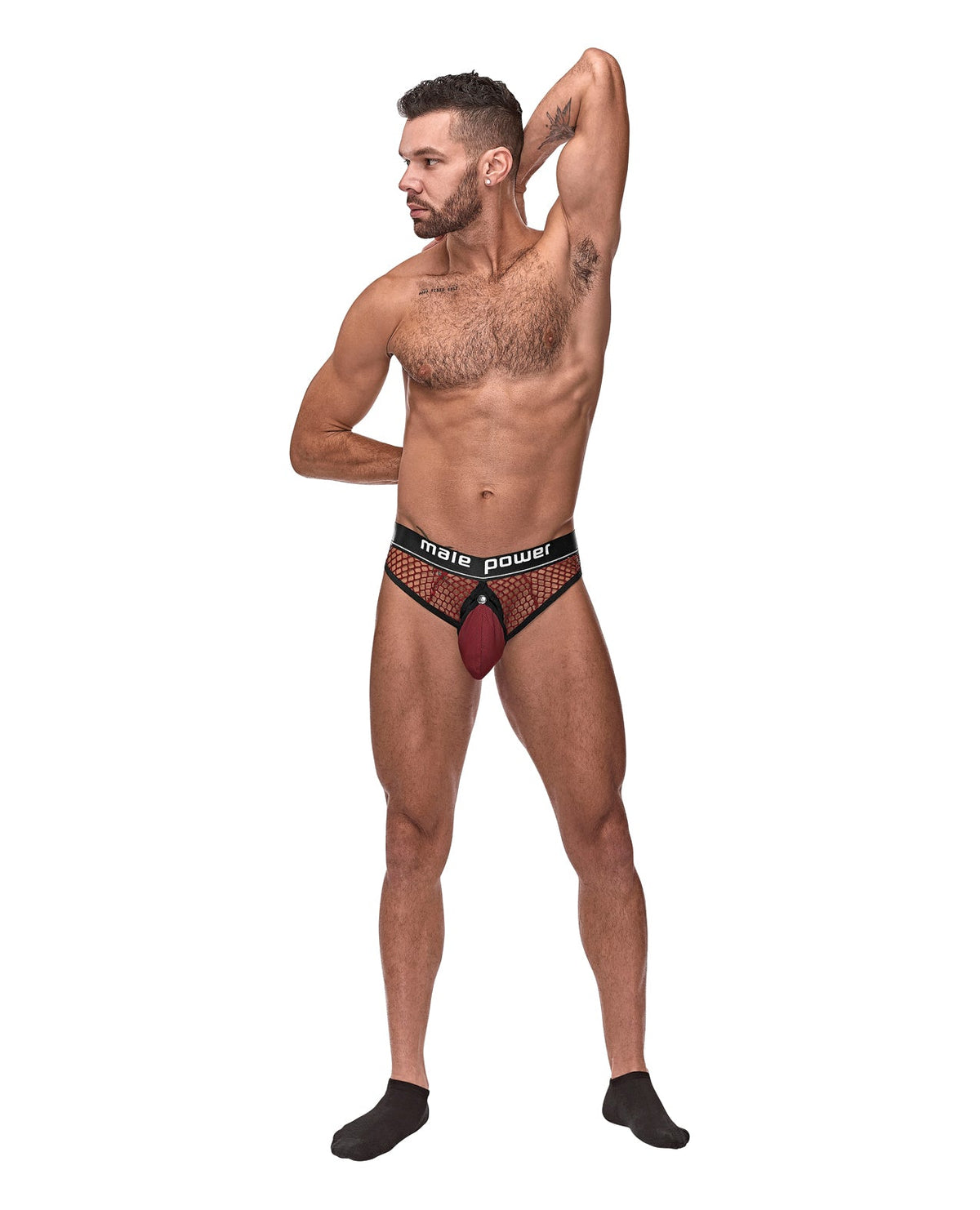 Male Power Cock Pit Fishnet Cock Ring Thong Red S/M