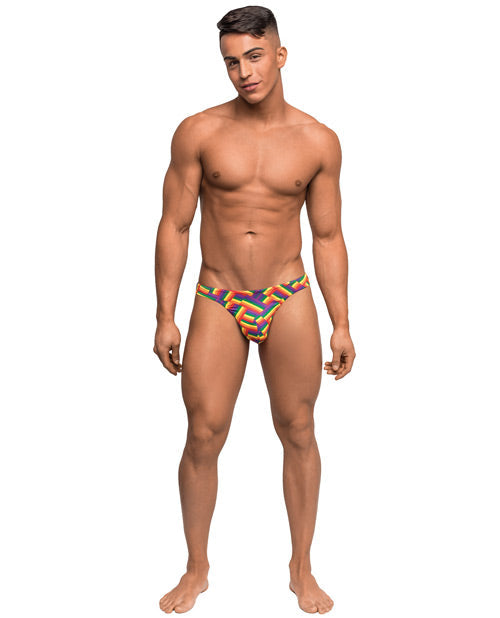 Male Power Pride Fest Contoured Pouch Bong Thong Rainbow S/M