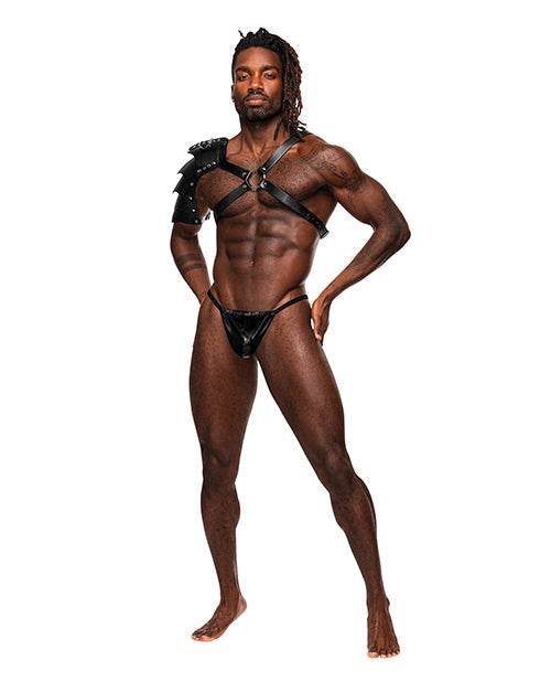 Male Power Aquarius PU Leather Chest Harness w/Half Sleeve Black O/S