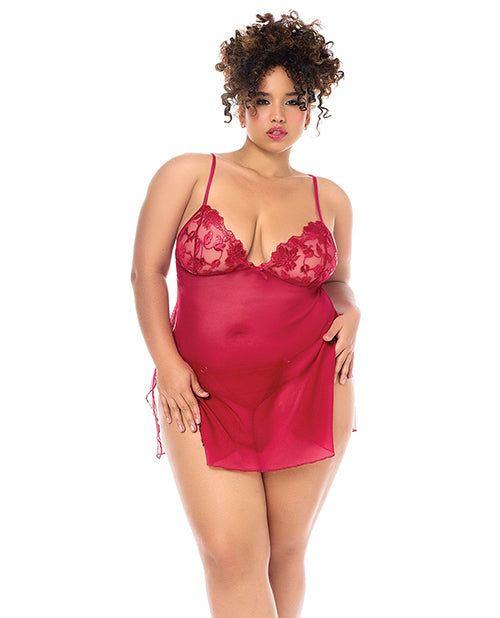 Mapale Luxe Babydoll w/Adjustable Straps & G-String - Red 1X/2X