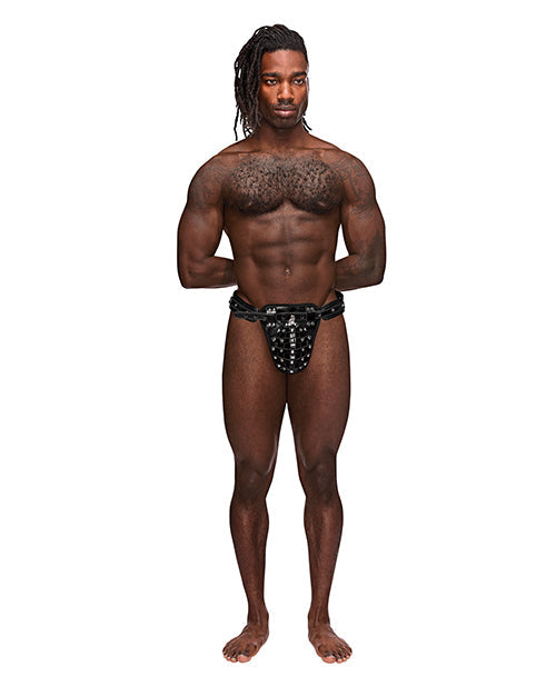Male Power Leather Taurus Adjustable Buckle Thong Black O/S