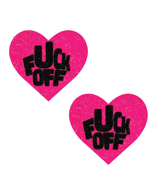Neva Nude Neva Nude Fuck Off Glitter Blacklight Reactive Heart Pasties - Pink/Black O/S