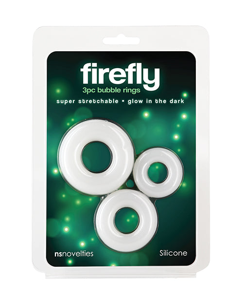 Firefly Firefly Glow in the Dark Bubble Cock Rings - White, Pack of 3