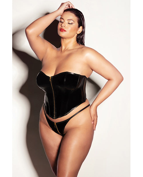 Fetish by Oh la la Cheri FETISH Rider Vinyl Bustier w/Front Zipper & Panty Black 2X