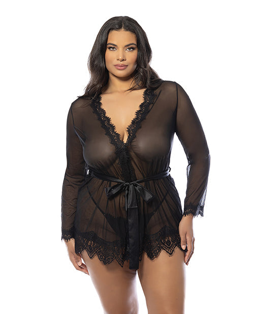 Oh La La Cheri Provence Short Robe - Black 1X/2X