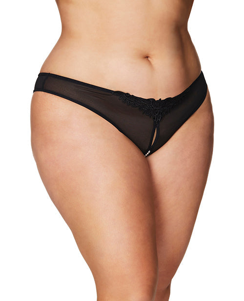 RSVP by Oh la la Cheri Crotchless Thong w/Pearls Black 3X/4X