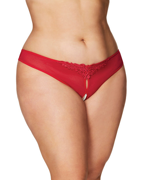 RSVP by Oh la la Cheri Crotchless Thong w/Pearls Red 3X/4X
