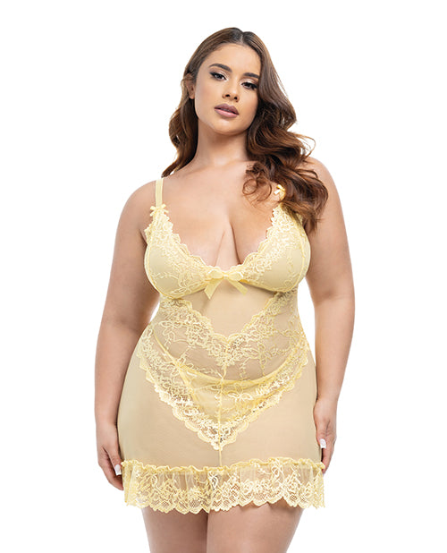 Oh La La Cheri Valentine Lacey Babydoll w/G-String - Pale Banana 1X/2X