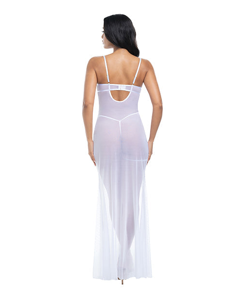 Oh La La Cheri Livia Dot Mesh & Lace Underwire Gown & Garter 2 pc Set - White L/XL