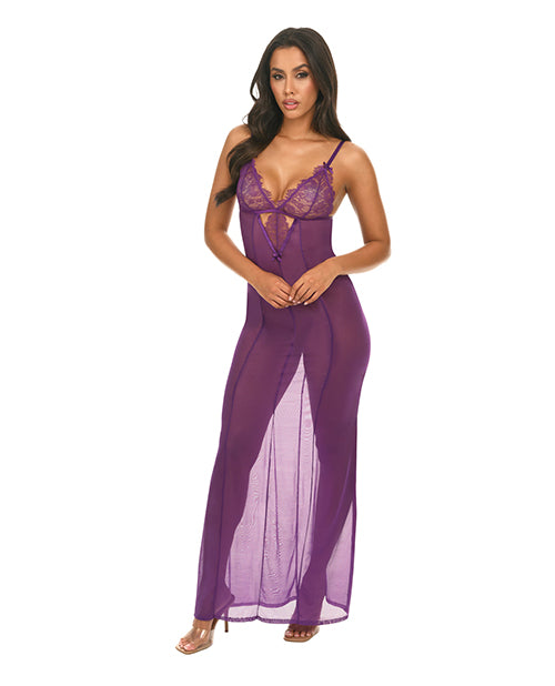 Oh La La Cheri Katana Mesh & Eyelash Lace Gown - Purple L/XL