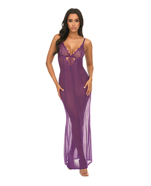 Oh La La Cheri Katana Mesh & Eyelash Lace Gown - Purple S/M