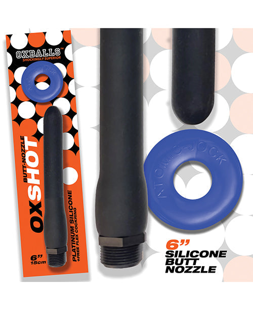 Oxballs Oxballs Oxshot 6" Silicone Butt Nozzle w/Flex Cockring - Black/Blue