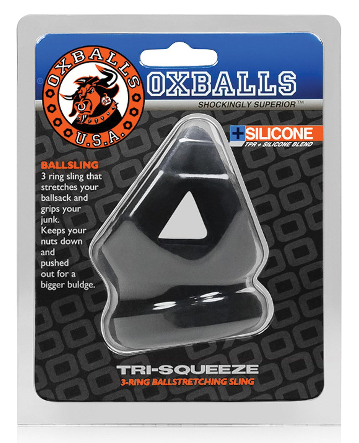 Oxballs Oxballs Tri-Squeeze Cocksling/Ball Stretcher - Black Ice