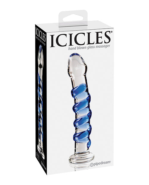 Icicles Icicles No. 5 Hand Blown Glass Massager - Clear w/Blue Swirls