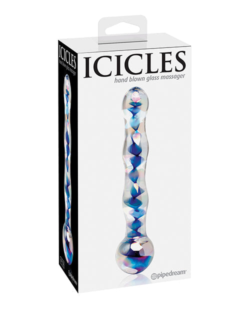Icicles Icicles No. 8 Hand Blown Glass Massager - Clear w/Inside Blue Swirls