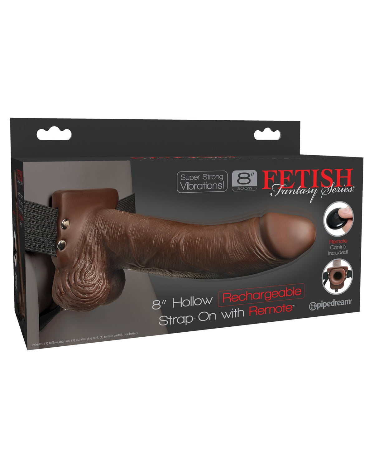 Fetish Fantasy Series Fetish Fantasy Series 8" Hollow Rechargeable Strap On w/Remote - Brown