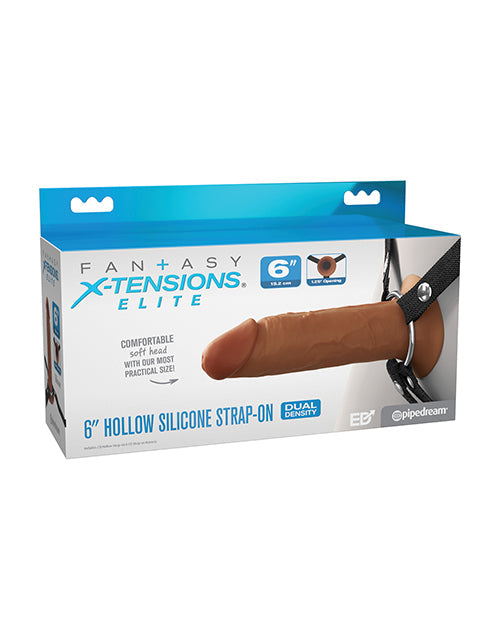 Fantasy X-tensions Fantasy X-tensions Elite 6" Silicone Hollow Strap-on w/Harness - Brown