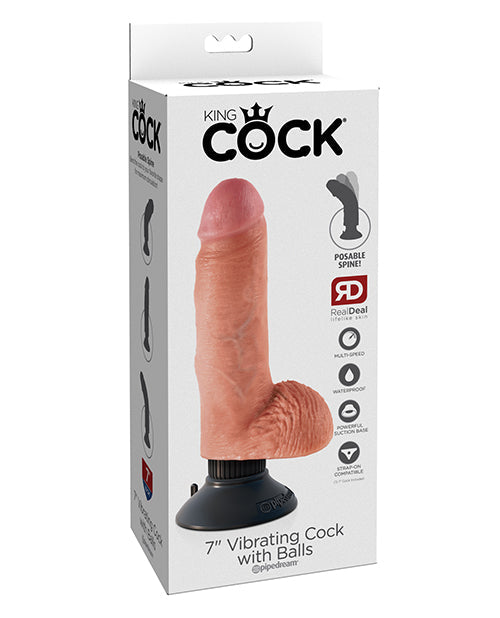 King Cock King Cock 7" Vibrating Cock w/Balls - Flesh