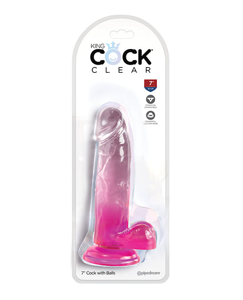 King Cock King Cock Clear 7" Cock w/Balls - Pink