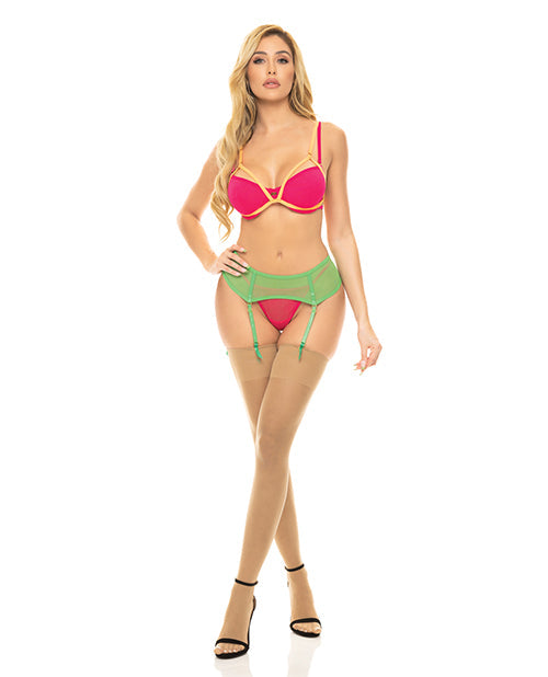 Pink Lipstick Pink Lipstick Come to Me Bra, Garter Belt & G-String Neon M/L