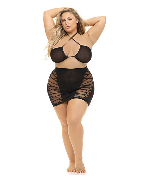 Pink Lipstick Pink Lipstick Hold On Tight Halter Bra & Skirt Black QN