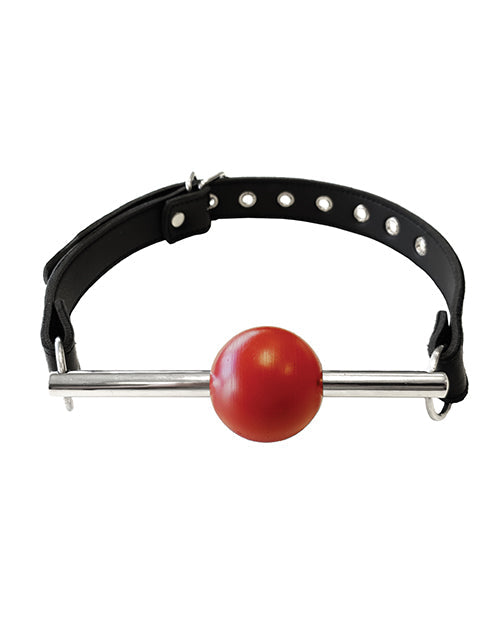 Rouge Rouge Leather Ball Gag with Stainless Steel Rod and Removable Ball - Black with Red