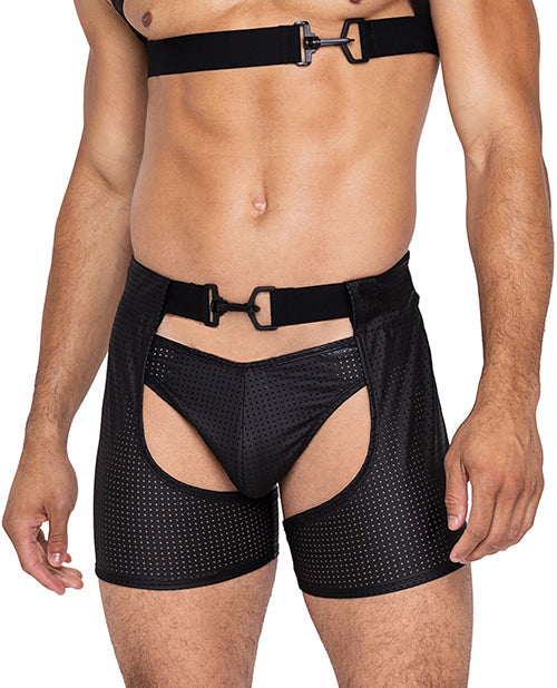 Roma Confidential Master Chaps w/Hook & Ring Closure & Rear Cut Out (Thong Not Included) - Black SM
