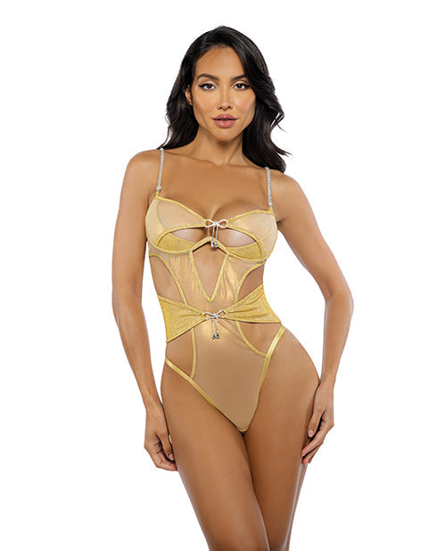 Roma Confidential Gilded Beauty Metallic Shimmer Mesh Teddy w/Rhinestone Accents - Gold MD