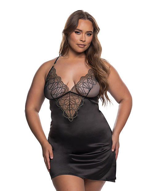Roma Confidential Beaded Belle Metallic Embroidery w/Bead Lace Chemise - Black/Gold 1X