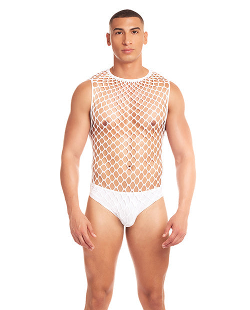 myluxurytoys Rainbow Party Full Effect Large Mesh Unitard 2 pc Set w/Thong - White L/XL