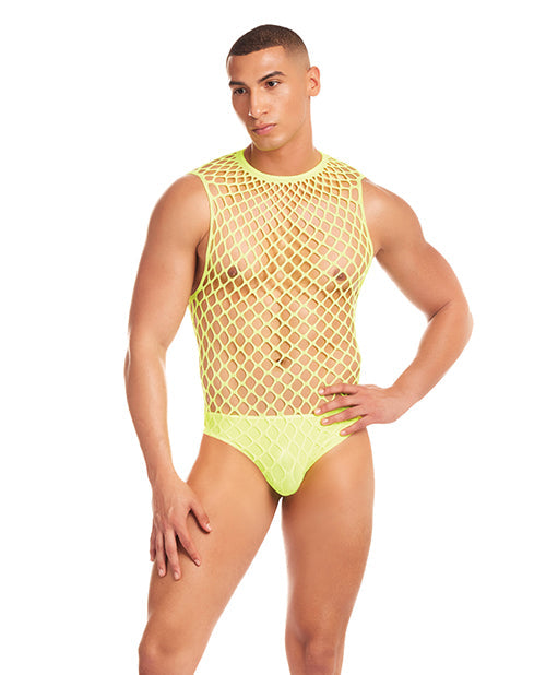 myluxurytoys Rainbow Party Full Effect Large Mesh Unitard 2 pc Set w/Thong - Yellow S/M
