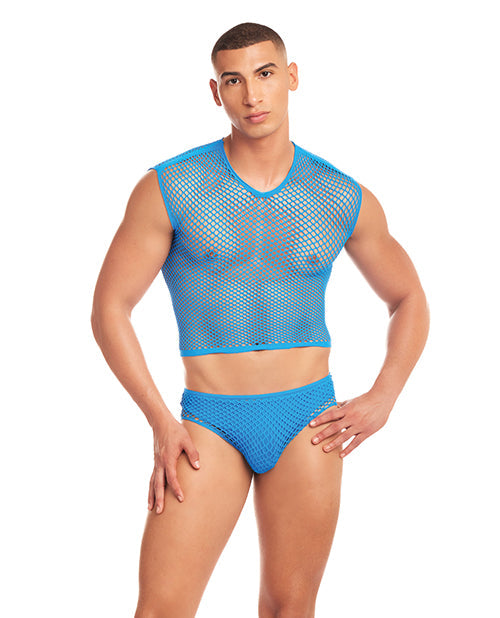 myluxurytoys Rainbow Party Net-Flex Large Mesh 3 pc Set w/Thong - Blue S/M