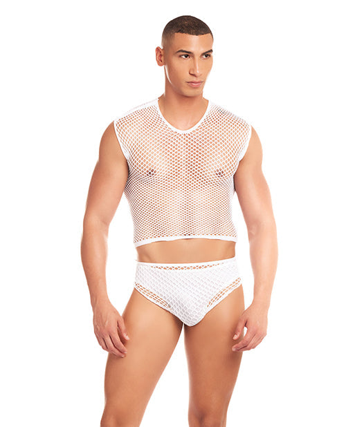 myluxurytoys Rainbow Party Net-Flex Large Mesh 3 pc Set w/Thong - White S/M
