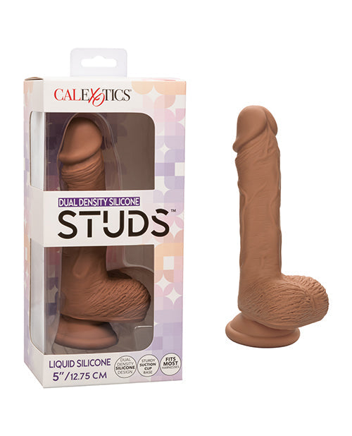Dual Density Silicone Studs Dual Density Silicone 5" Dildo - Brown