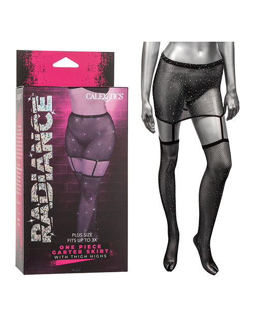 Radiance Radiance One Piece Garter Skirt w/Thigh Highs - Black Plus Size
