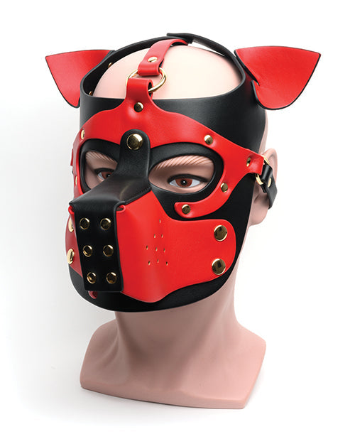 665 665 Bondage Pup Hood - O/S Black/Red