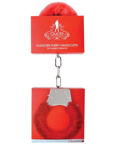 Ouch Shots Ouch Furry Pleasure Handcuffs - Red