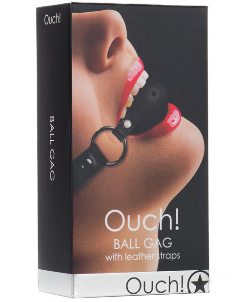 Ouch Shots Ouch Ball Gag w/Leather Straps - Black