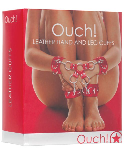Ouch Shots Ouch Leather Hand & Leg Cuffs - Red