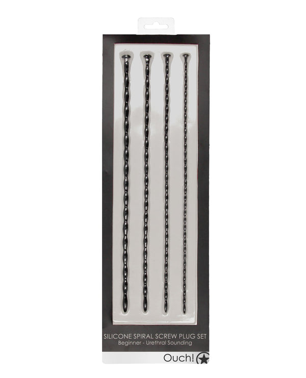 Ouch Shots Ouch Beginner's Urethral Sounding Silicone Spiral Screw Plug Set - Black