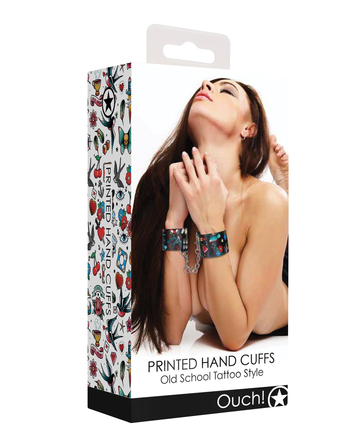 Ouch Shots Ouch Old School Tattoo Style Printed Hand Cuffs- Black