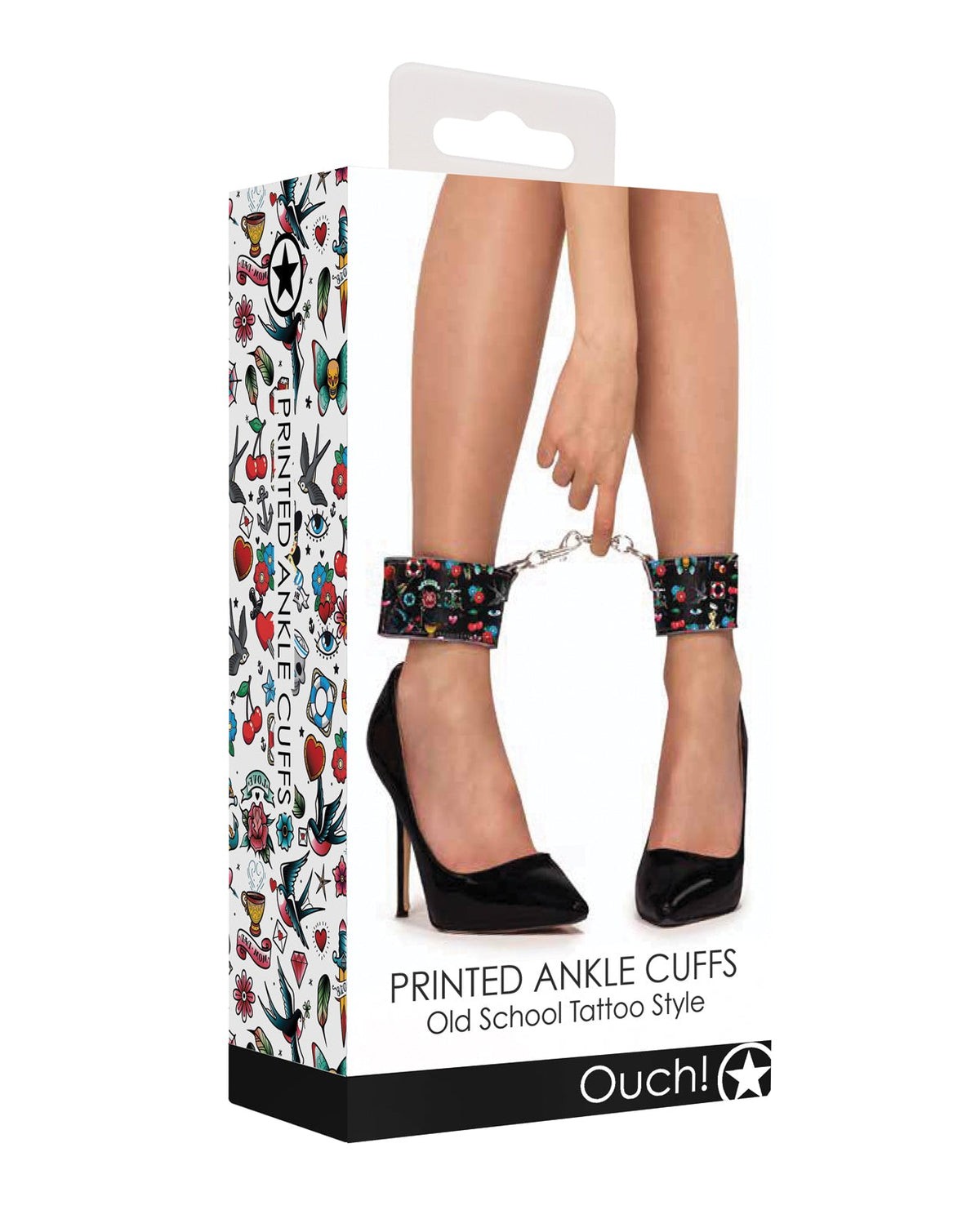 Ouch Shots Ouch Old School Tattoo Style Printed Ankle Cuffs- Black