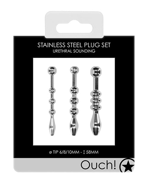 Ouch Shots Ouch Urethral Sounding Metal Plug Set - 58 mm