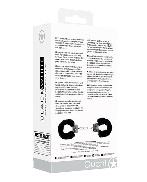 Ouch Shots Ouch Black & White Beginner's Furry Hand Cuffs - Black