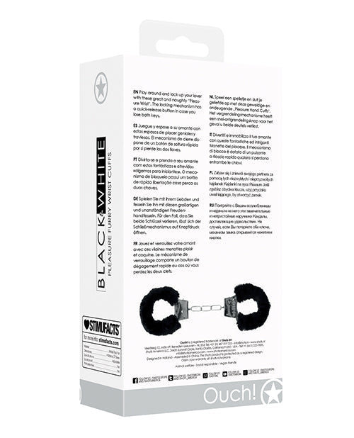 Ouch Shots Ouch Black & White Beginner's Furry Hand Cuffs - Black