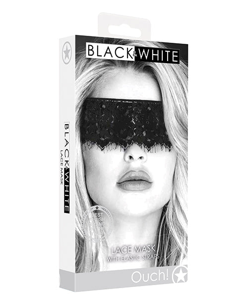 Ouch Shots Ouch Black & White Lace Mask w/Elastic Straps - Black