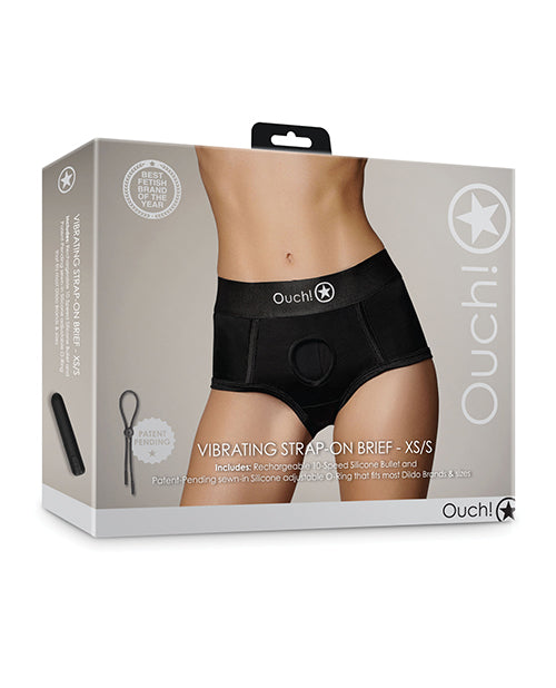 Ouch Shots Ouch Vibrating Strap On Brief - Black XS/S