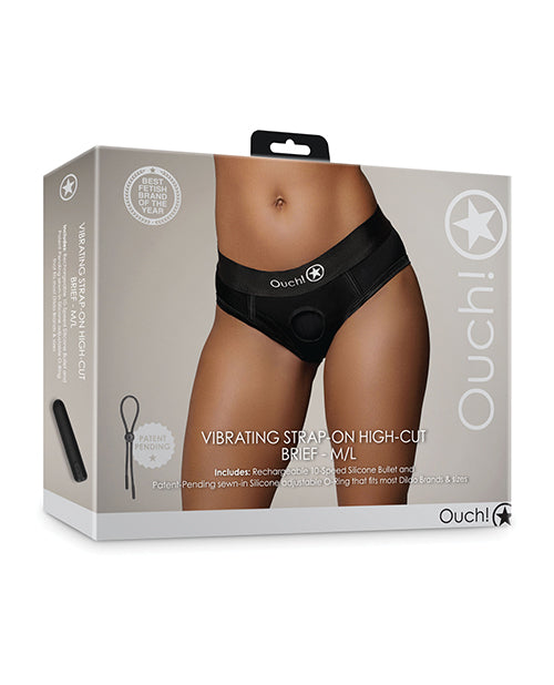 Ouch Shots Ouch Vibrating Strap On High-Cut Brief - Black M/L